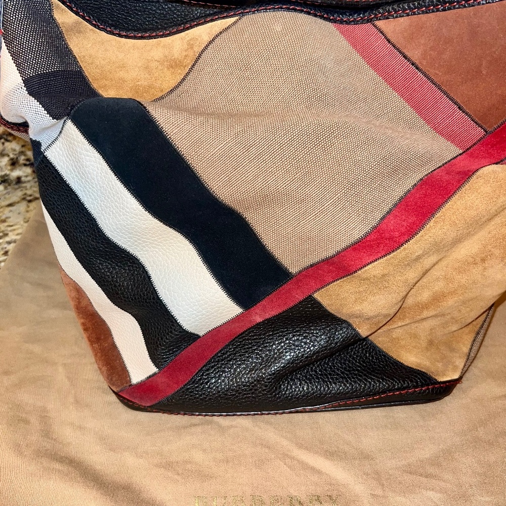 Burberry leather and suede hobo bag